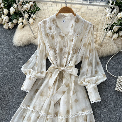 Chic vintage rhinestone lace-up slim Elegant Fairy korean fashion Boho Sundress women clothing Long dress