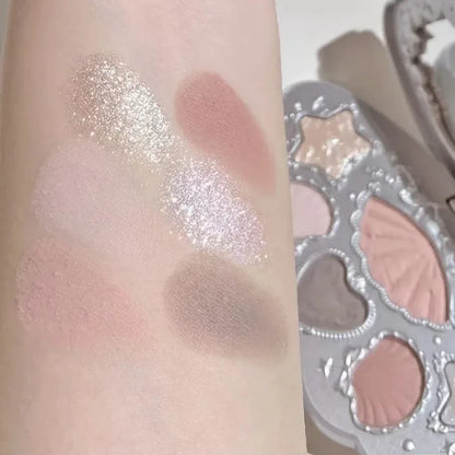 FlowerKnows Shell's Jewel Series Eyeshadow Palette 6Color Matte Shimmer Glitter Eye Makeup Embossing Cosmetics Beauty Eye Shadow