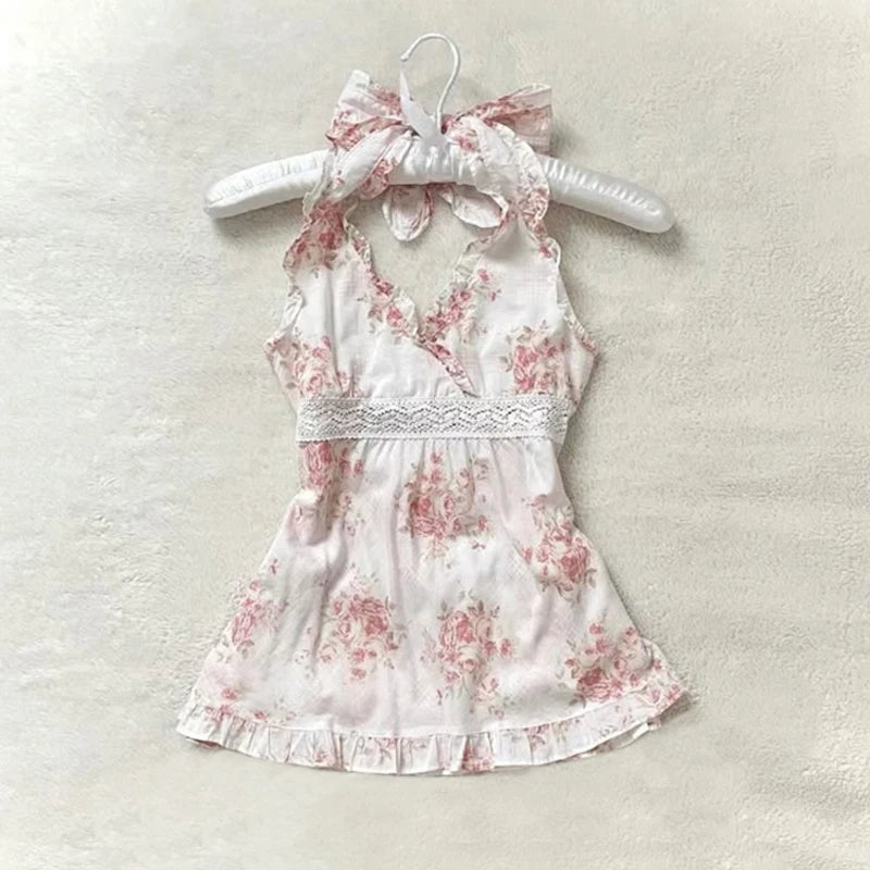 Polka dot Vintage Pink Hot Cute Dress Aesthetic Slim Y2K Short Sleeve Sundress Women Sweet Clothing Fashion Harajuku Lace Frock Pink 6