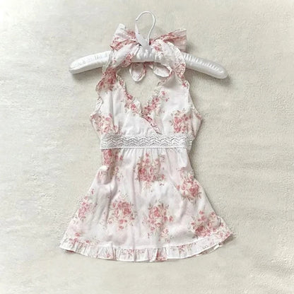 Polka dot Vintage Pink Hot Cute Dress Aesthetic Slim Y2K Short Sleeve Sundress Women Sweet Clothing Fashion Harajuku Lace Frock Pink 6