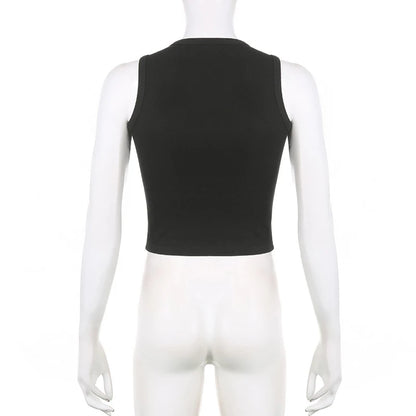 Guitar Print Sleeveless Tank Top Y2K Casual Ribbed Women Grunge Crop Top Harajuku Fashion Vest Tee 90s Street Outfits