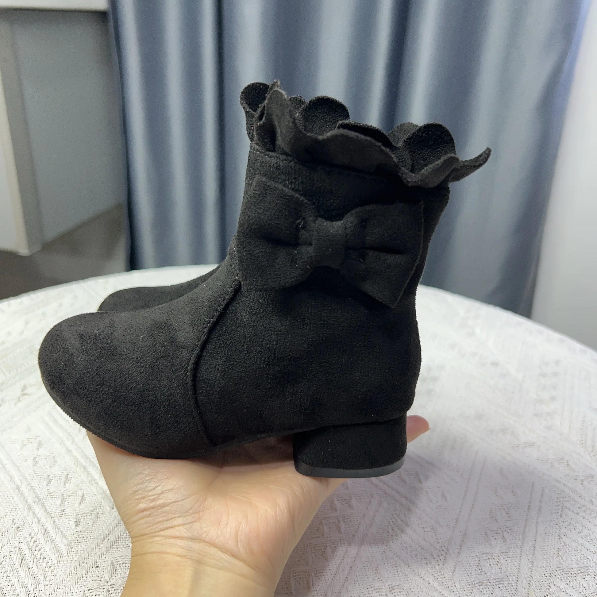 Spring Autumn Bow Girls Fashion Toddler Boots PU Leather Low Heel Kids Princess Boots Party Zip Children Ankle Baby Girl Shoes