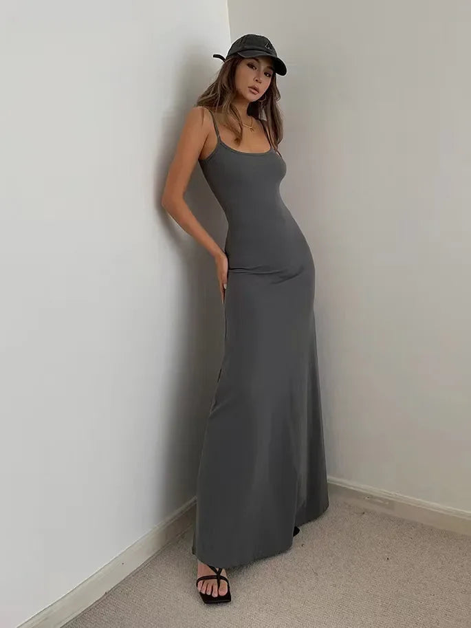 2024 Summer Women's New Fashion Simple Temperament Suspender Long Backless Slim Waisted Sexy Sweet And Spicy Casual Dresses Badiee Stylez