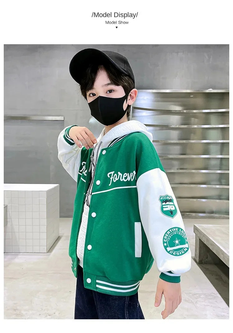Fashion Spring Autumn Long Sleeve Outwear Teenager Kids Letter Printed Coat Sport Children Clothing 3 8 10 12 Years Old
