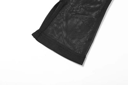 Asymmetrical Cut Out Mesh Crop Top with Sleeves Fairy Grunge Clothes Transparent Camisole Tank Tops