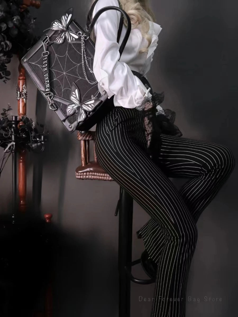 Labyrinth Butterfly Spider Web Letter Chain Handbags DIY Transparent Ita Bag Y2K Lolita Gothic Tote Vintage Fashion Shoulder Bag