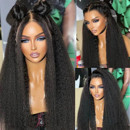 Kinky Straight 13x4 Lace Front Human Hair Wigs For Women Brazilian Bone Colored Yaki Straight Transparent Lace Frontal Curly Wig