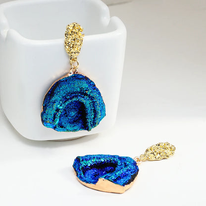 AENSOA Vintage Abstract Simulated Natural Stone Dangle Earrings for Women Van Gogh Painting Star Geometric Volcanic Rock Earring