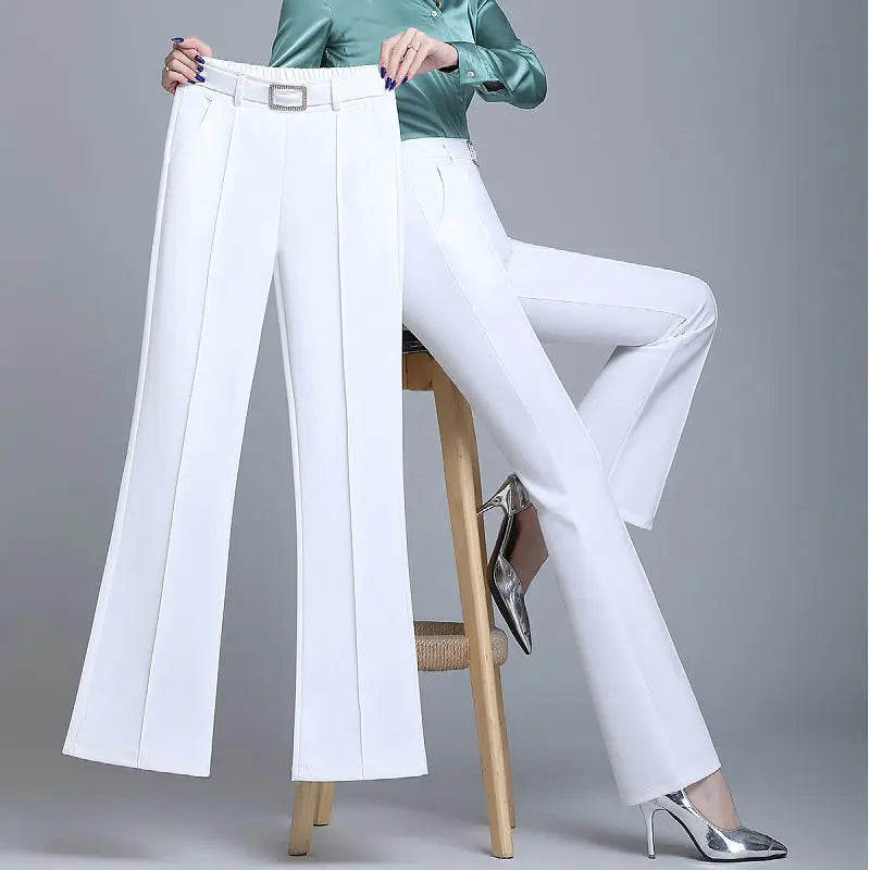 Office Lady Elegant Fashion Flare Pants Spring Autumn Diamonds High Waist All-match Solid Women Casual Straight Trousers 2022 Badiee Stylez