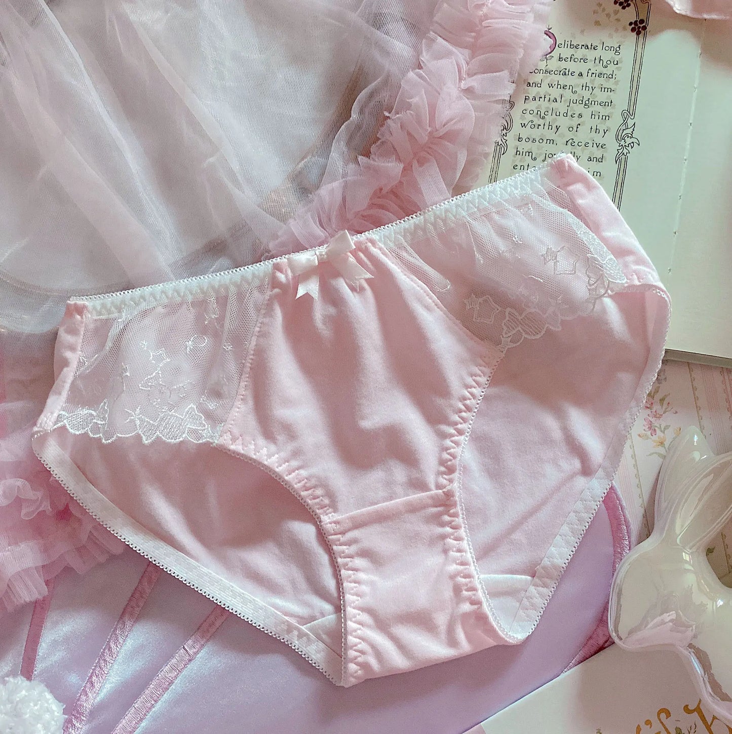 Japanese-Style Soft Girl Thin Transparent Pink Lolita Lolita Loli Lace Cute Sexy Underwear Fat Rose Red 1pc