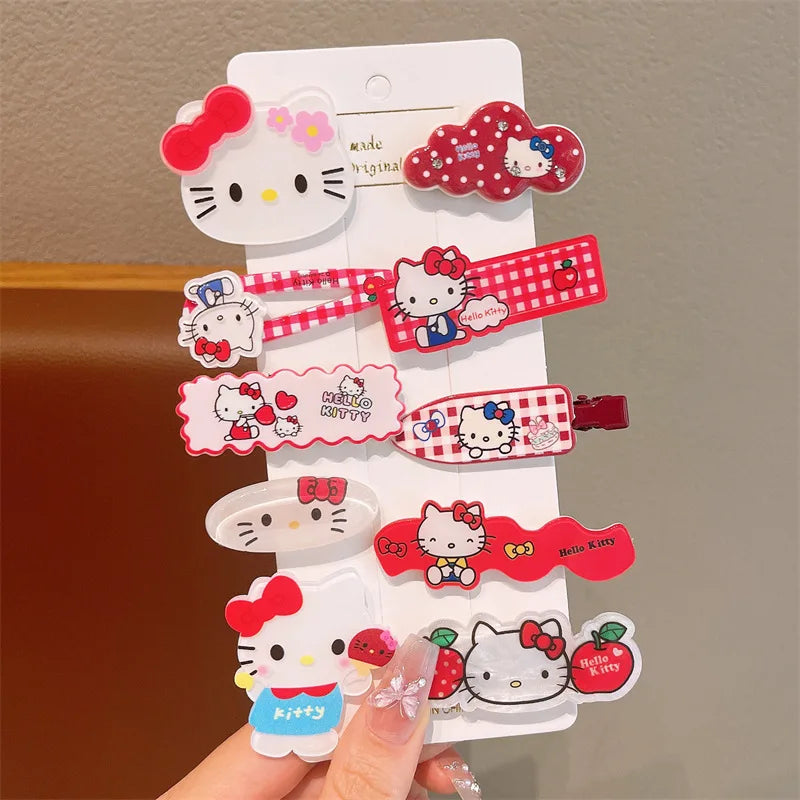 10pcs Children's Hair Clip HelloKitty Cute Headwear for Girls and Children Forehead Hair Clip cloud cat CHINA