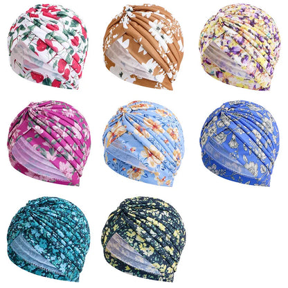 New Women Print Flower Knot Cancer Ruffle Chemo Hat Beanie scarf Turban Head Wrap Knitted Cap Hair Loss Accessories