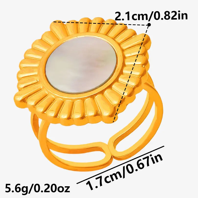 Sea Jewelry Shell Leaf Geometric Round Stainless Steel Rings For Women Men Accessories Open Adjustable Ring Beach Holiday Bagues