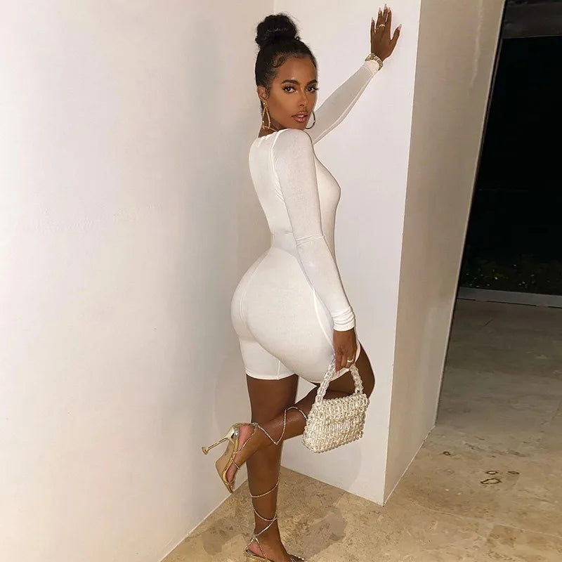 Sexy Autumn Playsuits Women New 2024 Skinny Solid Fashion Long Sleeves Slim Jumpsuits Elegant Lady Simple Basic Knitted Clothing