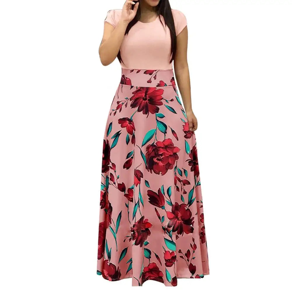 Elegant Women's Long Dress Flower Retro Printed Patchwork Long Sleeve Banquet Maxi Robe S-5XL Badiee Stylez