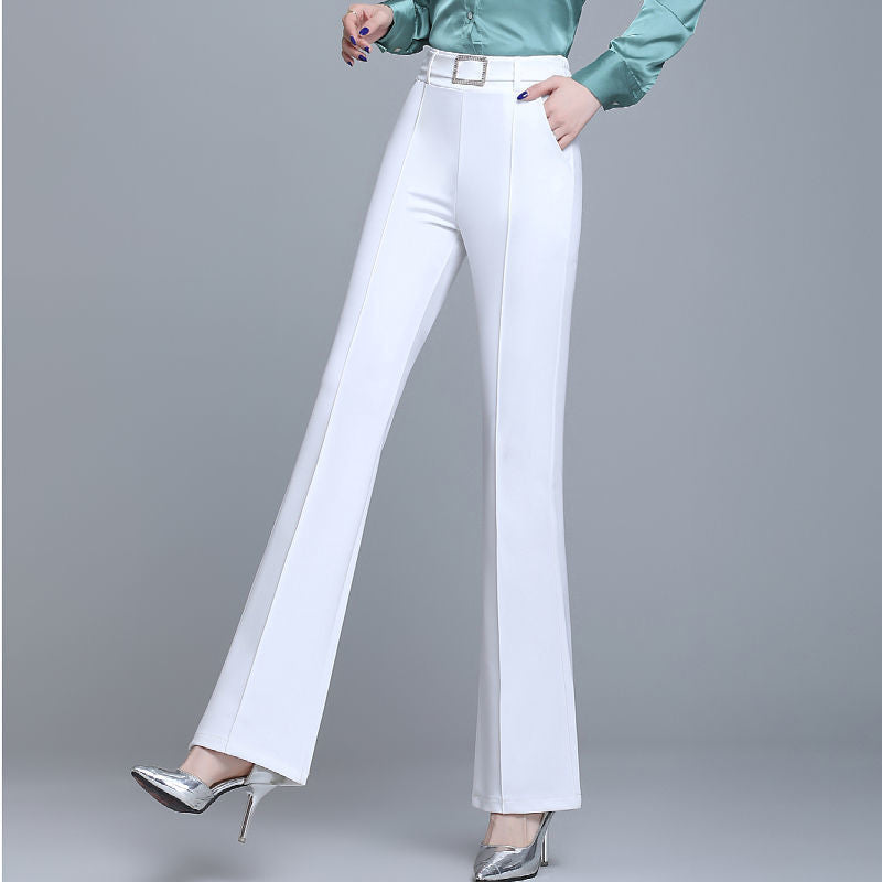 Office Lady Elegant Fashion Flare Pants Spring Autumn Diamonds High Waist All-match Solid Women Casual Straight Trousers 2022 Badiee Stylez
