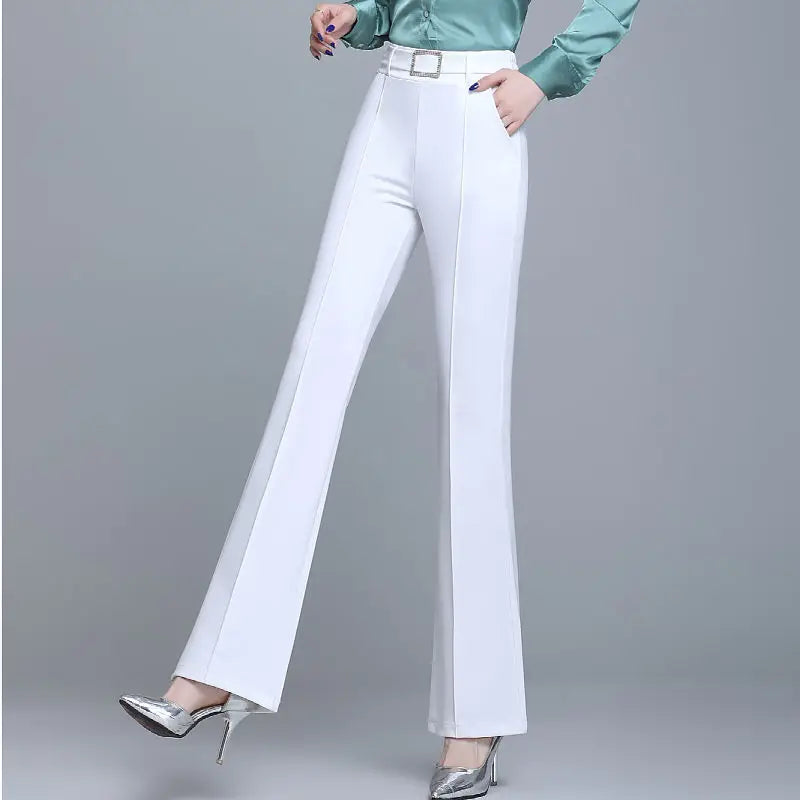 Office Lady Elegant Fashion Flare Pants Spring Autumn Diamonds High Waist All-match Solid Women Casual Straight Trousers 2022 Badiee Stylez