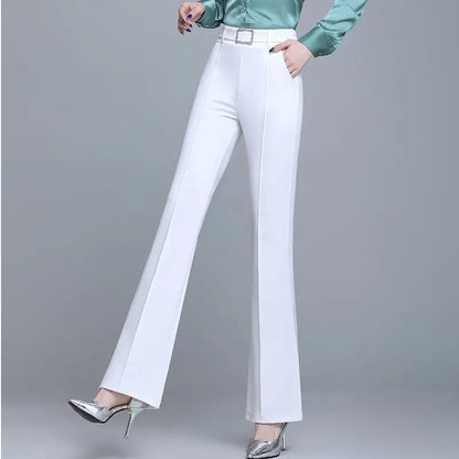 Office Lady Elegant Fashion Flare Pants Spring Autumn Diamonds High Waist All-match Solid Women Casual Straight Trousers 2022 Badiee Stylez