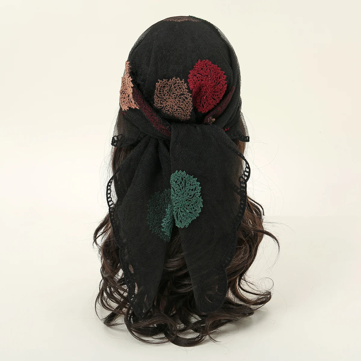 Lace Paisley Embroidery Bandana Square Scarf Elegant Breathable Silk Scarves Women Sunscreen Lightweight Shawl Headband VS628-02