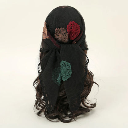 Lace Paisley Embroidery Bandana Square Scarf Elegant Breathable Silk Scarves Women Sunscreen Lightweight Shawl Headband VS628-02