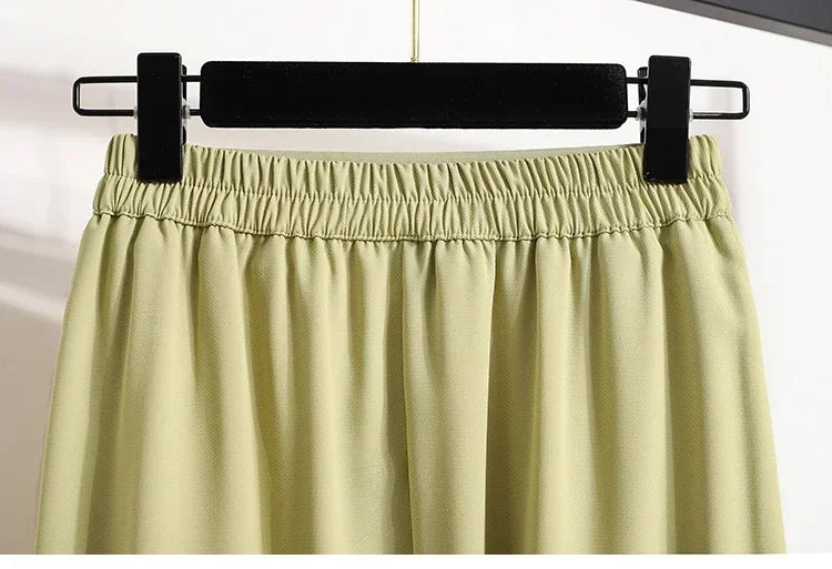 2025 Summer Female Fashionable Versatile Solid Skirts High Waisted Mid Length A-line Plus Size Skirt Split Wrap Body Skirt