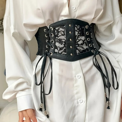 Chic Black Lace-Up Corset Belt - Elastic, Wide Waistband for Women | Perfect for Parties & Casual Outings Badiee Stylez