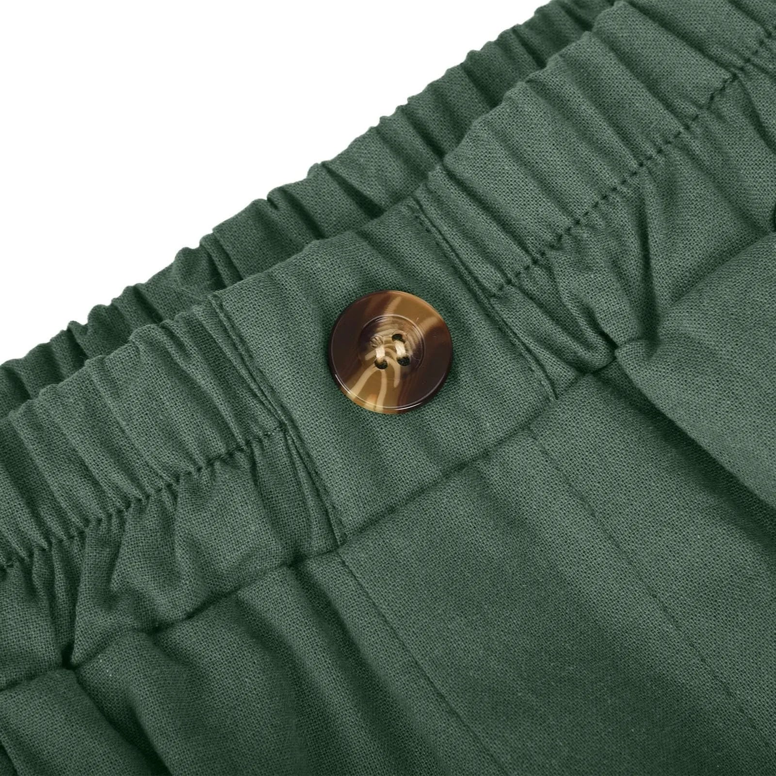 Female Fashion Solid Color Elastic High Waist Pocket Button Up Loose Cotton Linen Five Length Shorts Summer Soft Comfort Pants