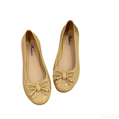 Women's Low cut Ballet Flats Shoes Casual Retro Bow Patent Leather Slip on Flat Round Toe Shallow mouth Loafer Mujer Zapatos