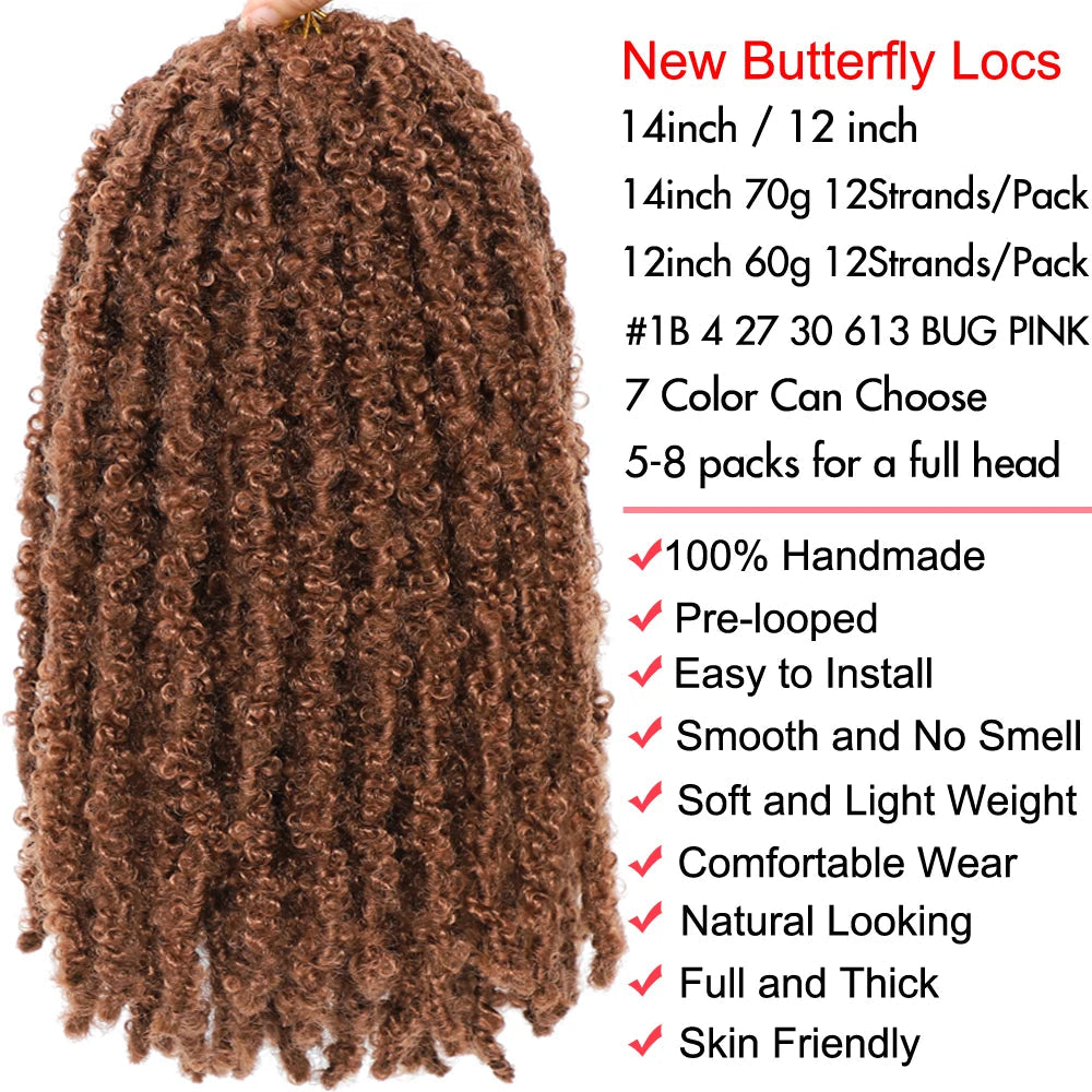 Butterfly Locs Crochet Hair 12 inch Handmade Butterfly Soft Locs Crochet Hair Extensions Synthetic Braiding Hair 12Strands/pack Badiee Stylez