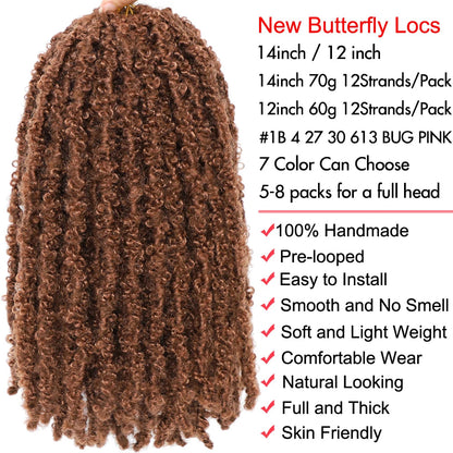 Butterfly Locs Crochet Hair 12 inch Handmade Butterfly Soft Locs Crochet Hair Extensions Synthetic Braiding Hair 12Strands/pack Badiee Stylez