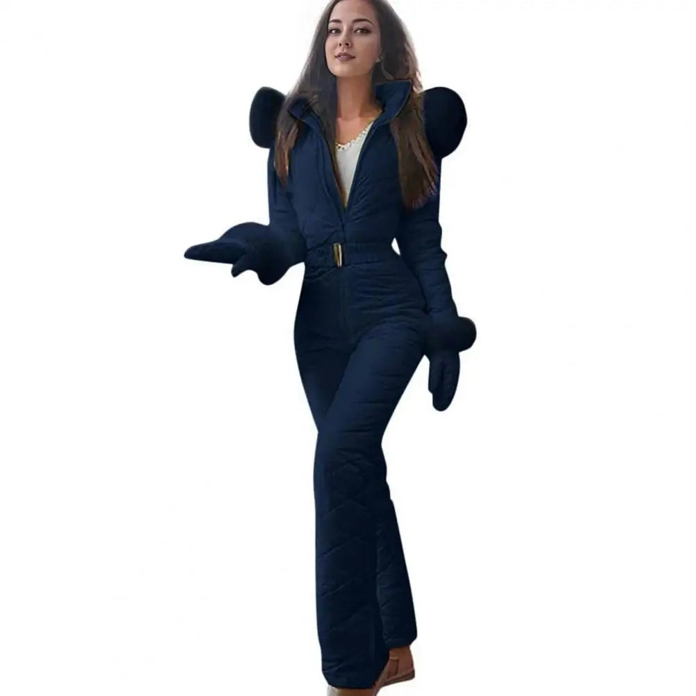 Women Winter Jumpsuit with Gloves Thickened Padded Snowsuit Hooded Windproof Outdoor Ski Outfit Ice Snow Warm Sports Jacket Badiee Stylez