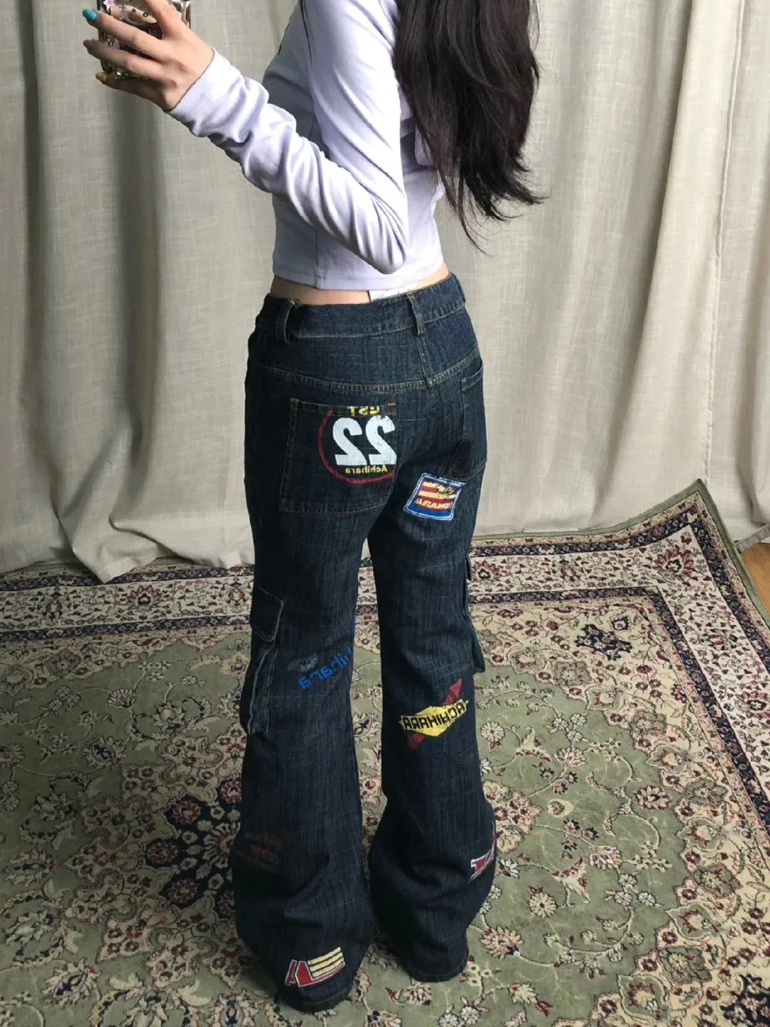 Karrram Vinatge Y2k Baggy Jeans Japanese 2000s Style High Waist Flared Jeans American Retro Denim Cargo Pants Harajuku Trousers