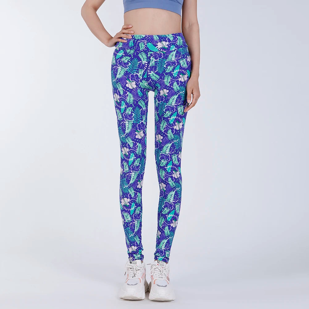 CUHAKCI High Waist Animal Printed Leggings Soft Stretchy Women Sexy Leopard Print Pencil Pants Sport Fitness Yoga Leggings S-2XL Sapphire Green Leaf