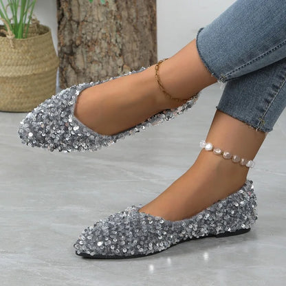 Sequin Designer 2025 Spring New Style Fashion Round Toe Non-slip Flat Shoes Casual Comfortable Shallow Mouth Women's Loafers