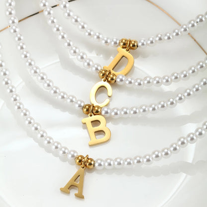 Stainless steel letters initial pendant necklace diy name Simulated pearls Bead Necklaces for Women Pearl Woman's Choker jewelry Badiee Stylez