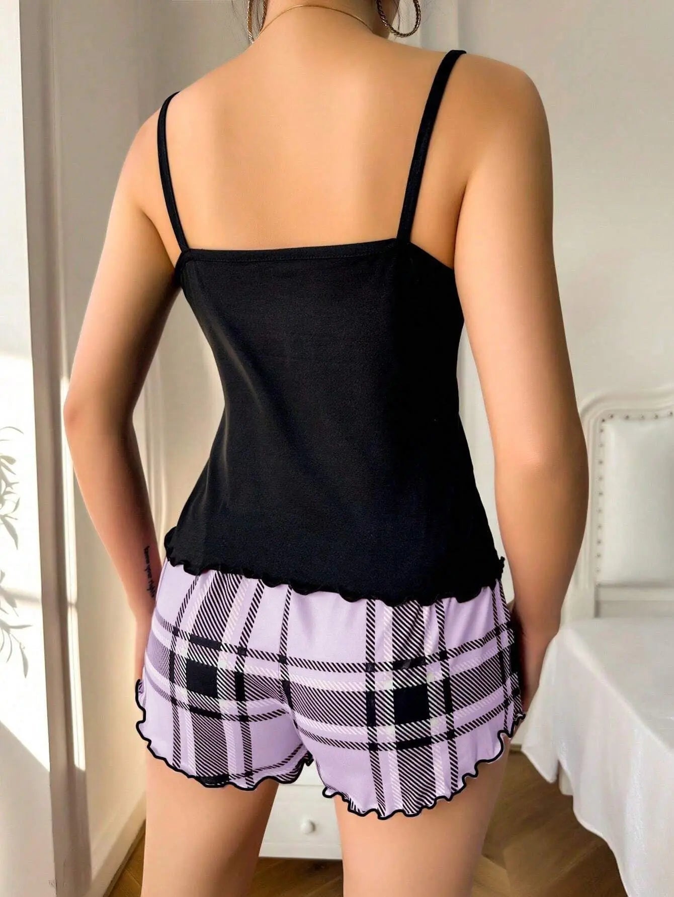 Women Sexy Suspender Shorts Thin Pajamas Letter Print Plaid Shorts Large Pajamas Romantic Home Wear Sexy Nightwear Short Pajama Badiee Stylez