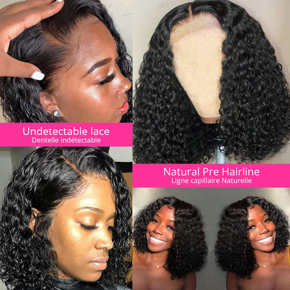 250% Density Short Bob Wig Human Hair 13x4 Lace Front Wigs Glueless Lace Frontal Wig Deep Wave Jerry Curly Wig For Black Women