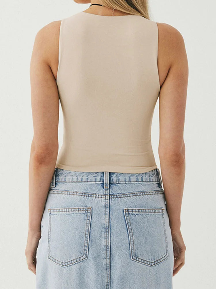 Sleeveless Tight Bottomed Shirt With Round Neck Racerback Top
