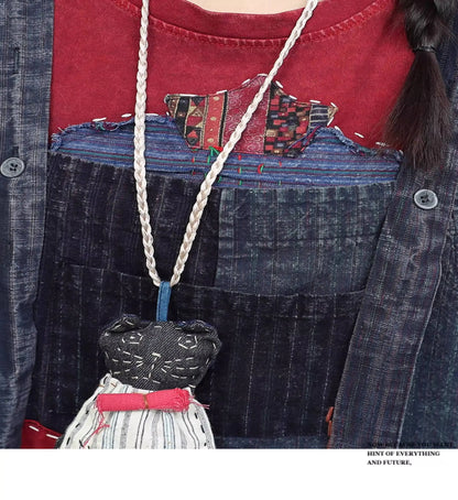 Hand Embroidery Old Cloth Patchwork Wide Leg Strap Long Pants Women Autumn Loose High Waist Jumpsuit LX4343 Badiee Stylez