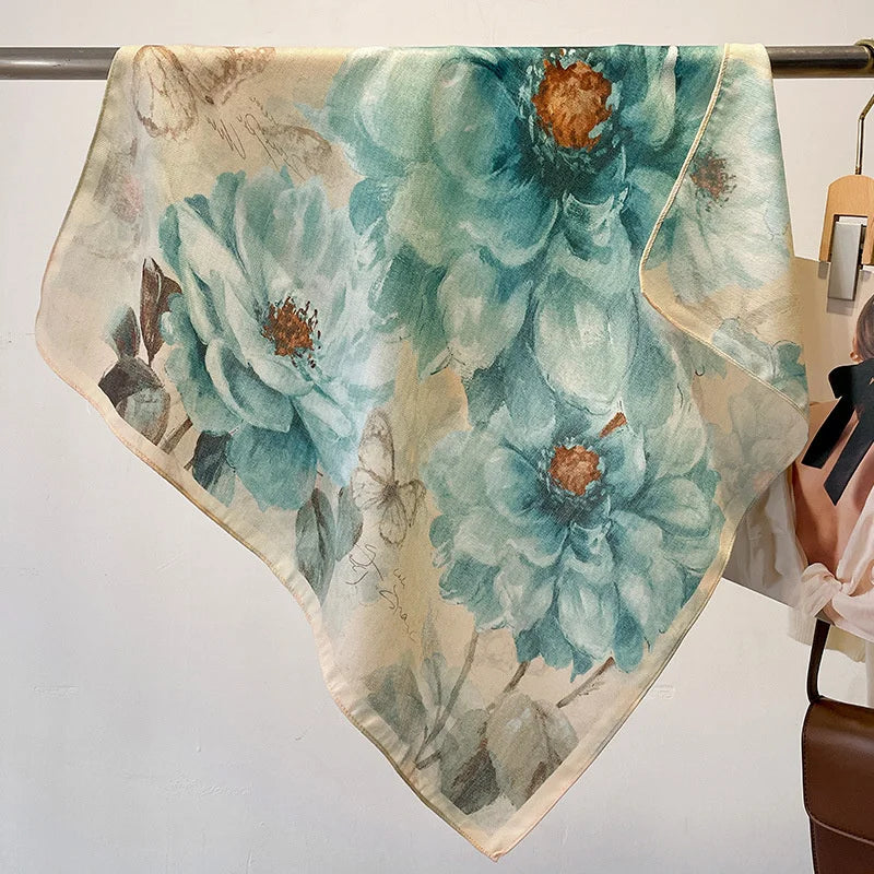 Fashion 70cm Cotton Square Scarf Women Floral Print Design Bandanas Lady Scarves Headband Accessories Handkerchief Hair QME145-01 65x65cm
