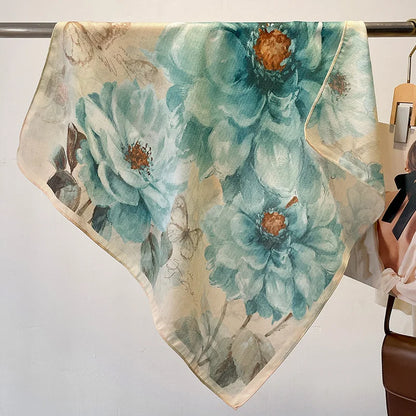 Fashion 70cm Cotton Square Scarf Women Floral Print Design Bandanas Lady Scarves Headband Accessories Handkerchief Hair QME145-01 65x65cm