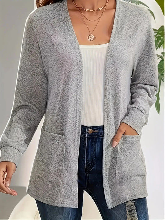 Autumn chic casual solid color pocket thin plus size women's jacket cardigan GRAY