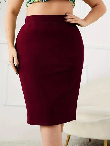 2025 Summer Plus Size Solid Slim Skirt Casual High Waist Slit Skirt Women's Plus Size Clothing