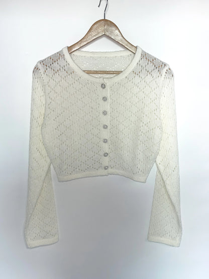 Tossy Summer Knitwear Hollow Out Cardigan Female Long Sleeve Casual Cropped Top Patchwork See-Through Knit Cardigan Outwear 2025