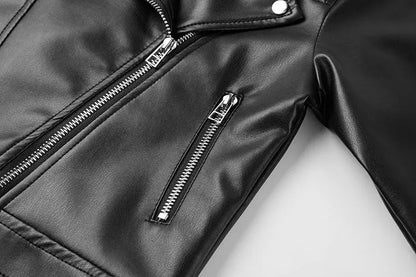 Baby Boys' Leather Jacket Spring and Autumn Children's PU Jacket Casual Motorcycle Jacket Girl Coat