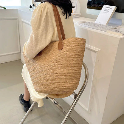 Women's Large Capacity Shoulder Bag Summer Straw Woven Basket Handbag Fashion Female Luxury Designer Beach Bag Bali Shopper Tote