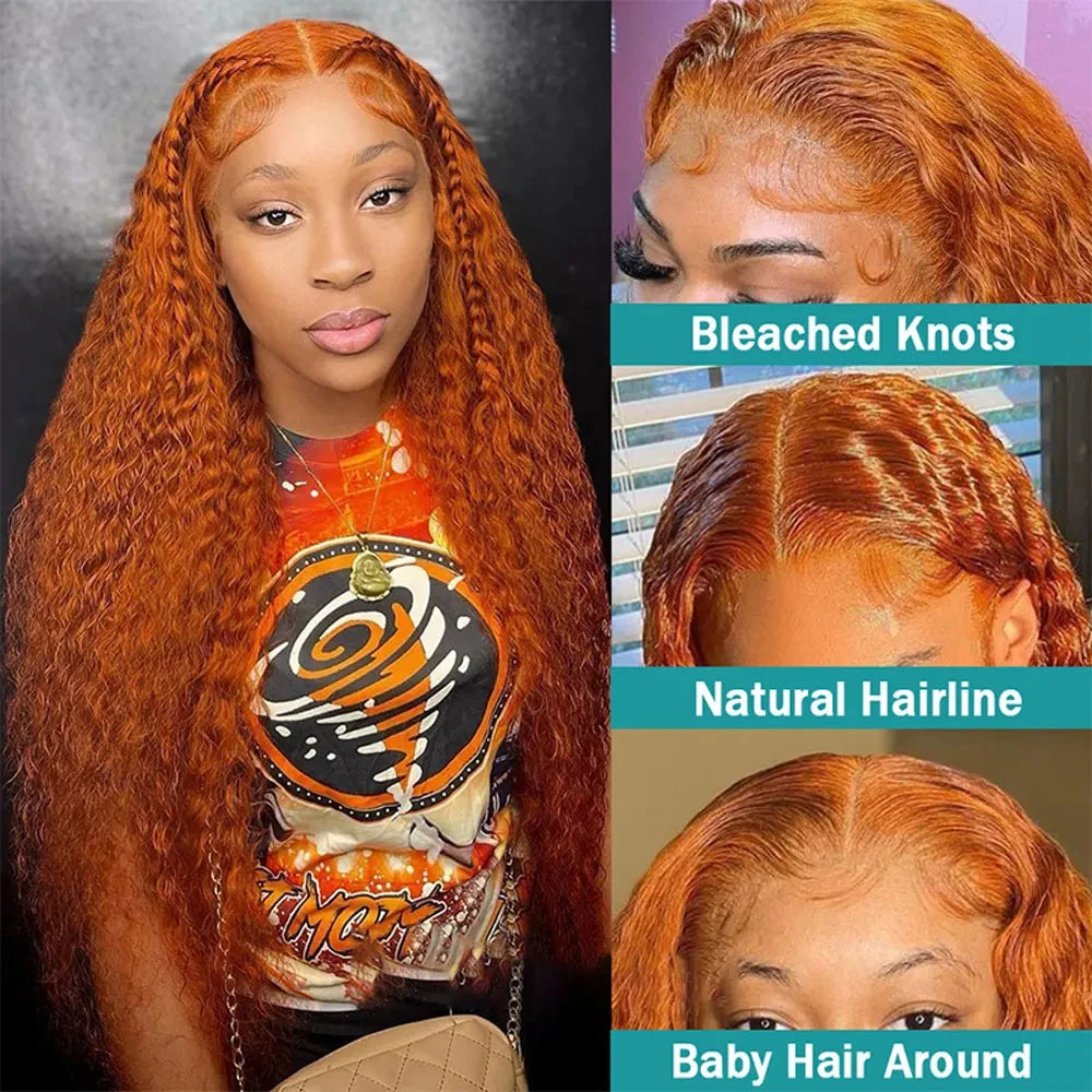 Orange Ginger Lace Front Wig Curly Human Hair Wigs 30 32 Inch Deep Wave Frontal Wig 13x4 13x6 HD Lace Front Human Hair Wig