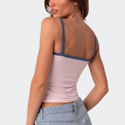 ITALIA Embroidery Sleeveless Crop Top Pink Sexy Basic Patchwork Summer Casual Camis Backless Y2k Vintage Tank Tops Women