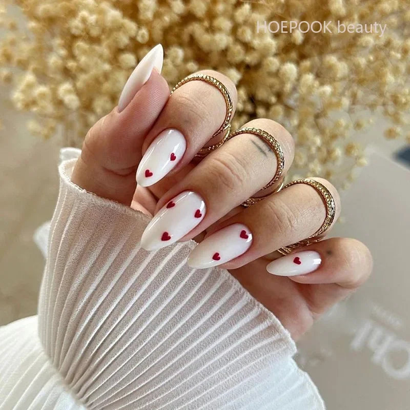 24pcs Nude French Fake Nails White Edge Almond False Nails Art Full Coverage Removable Waterproof Artificial Press on Nail W1051