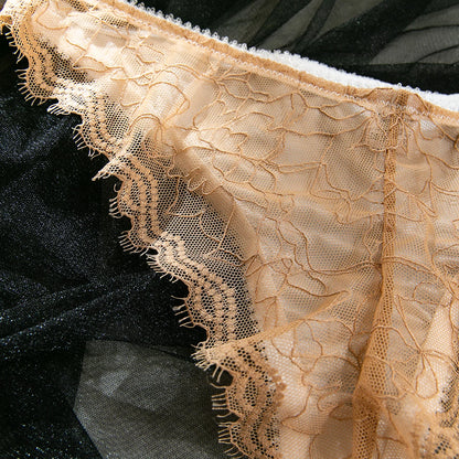 French Satin Lace Bra And Thong Set Sexy Ultrathint Lace Patchwork Lingerie Two Picec Sets Fancy Erotic Intimate Underwear Suit